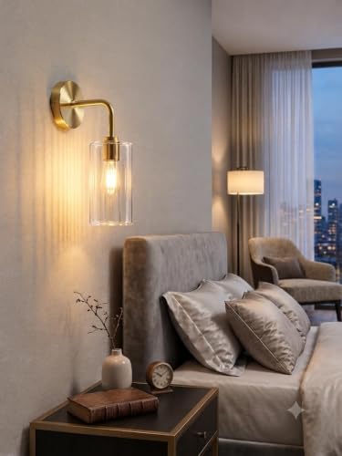 Image of Single Golden Brass Wall Light with Crystal Acrylic Shade Hanging Modern Sconce Lamp for Bedroom Living Room Bathroom Bedside Vanity Home Decor Cafe Hotel (Bulb NOT Include)