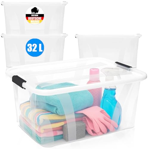 BigDean 4er Set Aufbewahrungsbox mit Deckel transparent - 32L + Clipverschluss - Stapelbox Ordnungsbox Clipbox Lagerbox Box mit Deckel Storage Boxes - Klarsichtbox mit Deckel – stapelbar BigDean 4er Set Aufbewahrungsbox mit Deckel transparent - 32L + Clipverschluss - Stapelbox Ordnungsbox Clipbox Lagerbox Box mit Deckel Storage Boxes - Klarsichtbox mit Deckel – stapelbar