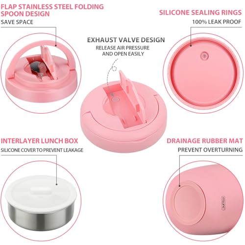 Image of Itslife 32oz Insulated Soup Thermo, Vacuum Stainless Steel Food Jar for Hot & Cold Food, Leakproof Wide Mouth Lunch Container with Spoon (Light Pink)