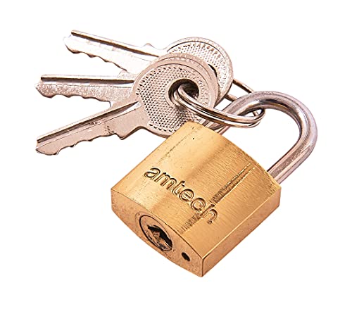 Amtech T0800C 20mm Solid Brass Padlock, Small Padlock with Keys for Luggage, Lockers, Toolboxes, Cupboards or Sports Bags