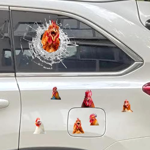 Image of Kazova Funny Chicken Car Stickers 10 Pcs 2 Sheets Rooster Decals Prank Humor Vinyl for Car Window Bumper Truck Laptop Farm Animal Poultry