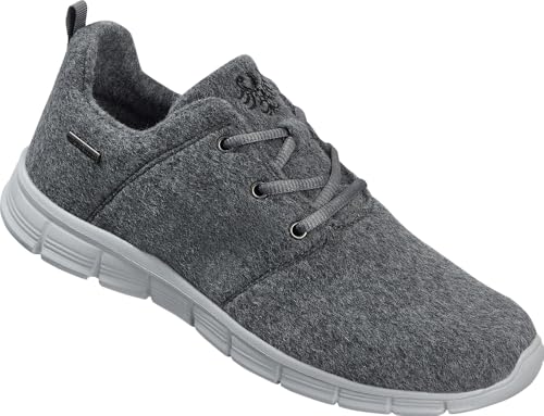 Tiroler Loden Merino-Sneakers, Bequeme Lodenschuhe für Frauen & Männer, geruchsneutral, warme Sportschuhe mit schrittdämpfender Sohle, grau, Gr. 44