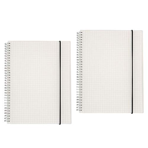 Shulaner A4 spiraal notitieboek, spiraalblok notebook, 80 vellen, PP gematteerd spiraalbinding notebook met elastische riem (raster, A4)