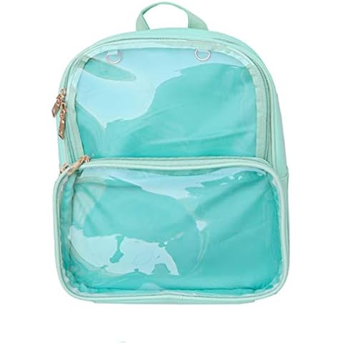 Ita Bags Backpack Girls School Rucksack Cute Summer Beach Bag Transparent Windows for DIY Decors, Green Cover