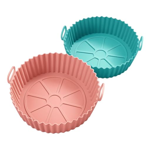 Image of SNMMIFER Air Fryer Silicone Tray - Reusable Nonstick Basket Liner, Heat-Resistant Baking Pot with Easy-Grip Handles, Dishwasher Safe, Multicolor(8-Inch, Pack of 2)