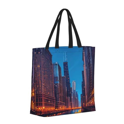 Chicago Night Print Women's Portable Tote Bag - Large Shopper for Beach,Travel,Gym | Summer Handbag2