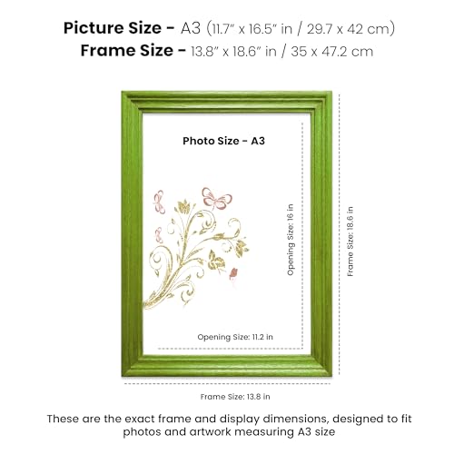 Image of Handcrafted A3 Wooden Rectangular Photo Frame, A3 (29.7 x 42 cm) Display for Artworks, and Photos of Your Loved Ones, Large Picture Frame Best for Home, Office, and Wall Decoration, Green