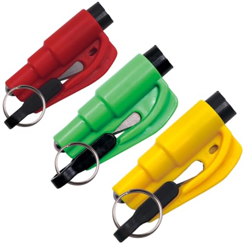 XUZOPIM 3 Unidades Rompe Cristales Y Cinturones Cortador De Cinturón De Seguridad 3 En 1 Y Rompeventanas Silbato De Supervivencia Portátil Martillo Rompecristales Para Automóviles Autobuses