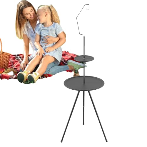 Table de camping ronde avec support de lampe et pied pliable - 2