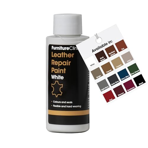 Furniture Clinic Peinture et teinture pour réparation du cuir | Colorant auto-scellant pour des réparations rapides et faciles | Convient aux canapés, sièges de voiture - Blanc 50ml