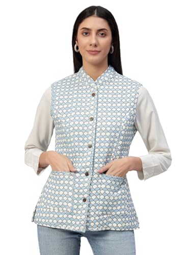 Image of Ravaiyaa - Attitude is everything Women's Floral Printed Reversible Quilted Jacket Coat Blazer Jacket Sleeve Less Waistcoat