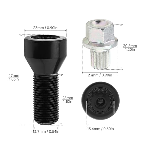 Image of 5pcs 36136786191 M14x1.25mm Wheel Lock Set Lug Nuts Bolt Fit for BMW Mini, I3 I8 M2 M4 F80 X2 X4 X6 with Master Key, Black Anti-Theft Wheel Stud Bolt Locks