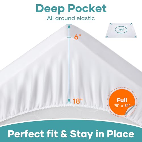 OhGeni 2 Pack Full Size Mattress Protector, 100% Waterproof, Fitted Sheet with Deep Pockets, 6''-18'', Premium Noiseless Breathable Soft Material, Mattresses Cover for Bed