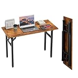 TEMI Small Computer Desk Folding Table - 43.3" Foldable Office Desk, No Assembly, Perfect for Small Spaces in Bedroom, Dorm, or Apartment, Portable Mini Desk or Study Table with Compact Design, Brown