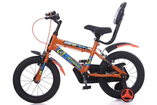 Image of JUNIOR KID 14 T Kids Cycle with Sides -Balance Wheel & Back Rest Seat | 10 Inch Frame | Steel Rim | Ideal for 3 to 6 Years Boy's & Girl's (Orange)