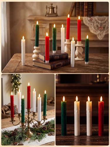Image of Treela 24 Pcs Flameless LED Taper Candles,Flocking,8 Inch,Multicolor