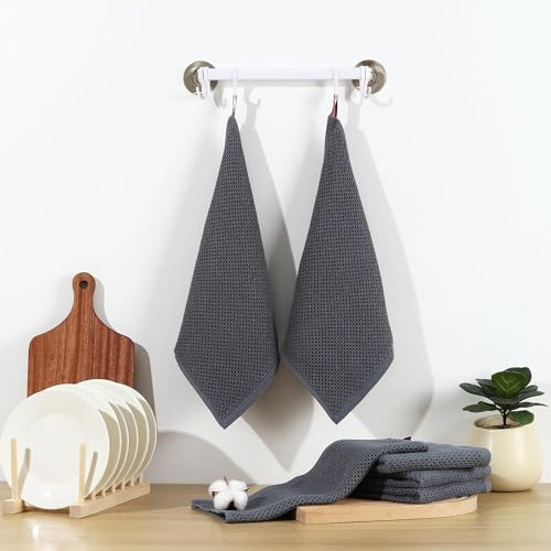 Image of Cotton Kitchen Dish Cloths, 6 Pack Super Absorbent and Lint Free Waffle Weave Dish Towels, Fast Drying Dish Rags for Washing Dishes, 13.4 X 13.4 Inch, (Dark Grey, Pack of 6)