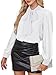 Avanova Women Bow Tie Neck Blouse Shirt Bishop Long Sleeve Work Office Top Solid White Large