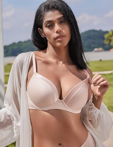 Deyllo Women's T Shirt Bra Full Coverage Lightly Padded Bras Seamless Underwire Support2