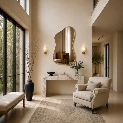 PIUDOC Irregular Mirror Asymmetrical Wall Mirror 26''x40'' Gold Mirror for Entryway Bathroom Bedroom Living Room Abstract Modern Decor Mirror — view 3