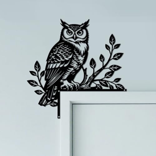 CUTHOLLOW Chouette et Branche Ornement de Cadre de Porte en Métal, Décoration Murale Noire pour Porte, Art Déco Originale d'angle de Portail pour Chambre...