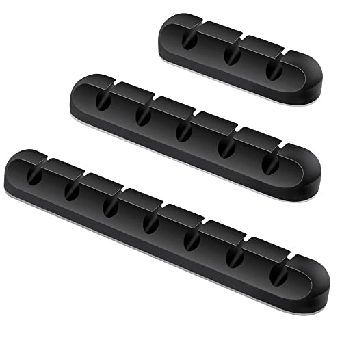 COOCAT Cable Clips Black, 3 Packs Cable Holders for Desk, Self Adhesive Car USB Cable Organizer, Charger Cords Management Kits for Home Office Nightstand (3 Pack, Black)