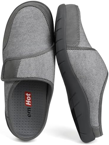 Diabetic slippers for men, extra wide slippers with adjustable strap, breathable slippers for wide men, indoor and outdoor slippers for swollen feet