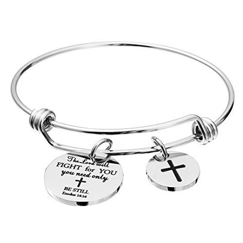Image of Cross Adjustable Christian Bible Verse Bracelet Religious Jewelry | Inspirational scripture bangle, thoughtful confirmation faith gift for women teengirls