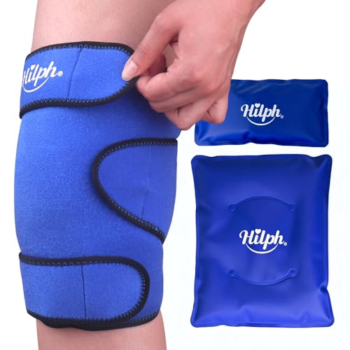 Hilph Knee Ice Pack Wrap, Reusable Ice Pack for Knee Replacement Surgery, Hot Cold Compress Therapy Knee Brace Gel Ice Wrap for Knee Pain Relief, Injuries, Bursitis, Meniscus Tear, Arthritis - Blue