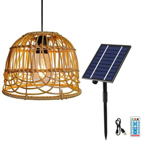 Lámpara de araña solar de ratán para patio, terraza, camping y comedor 2