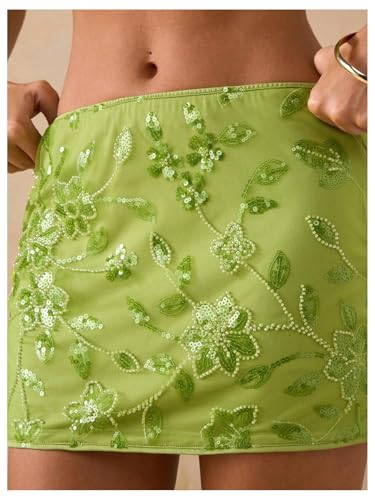 Floerns Women's Floral Sequin Mini Skirts Low Rise Sparkly Beaded Beach Bodycon Skirts4
