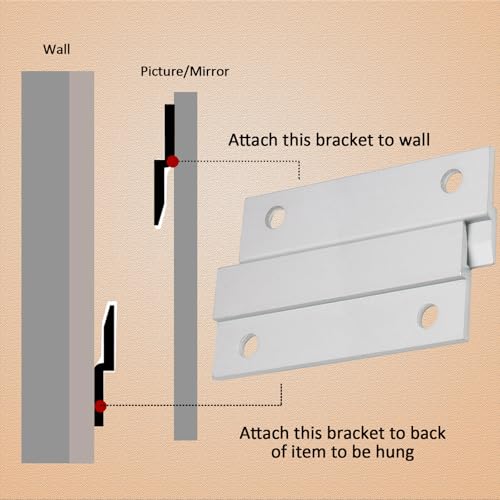 Image of Murtenze 4 Inch French Cleat Picture Hanger Z Hanger, Aluminum Interlocking Wall Mounting Bracket Hardware Kit Z Clips for Hanging Wall Painting, Picture, Whiteboard, Headboard, Artwork (2 Pairs)