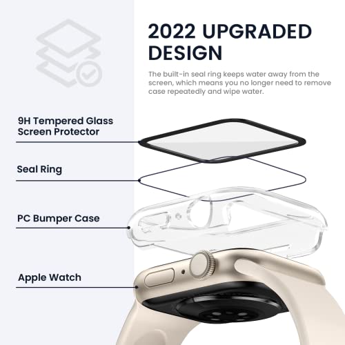 Image of Tensea for Waterproof Apple Watch Screen Protector Case SE2 Series SE 6 5 4 40mm Accessories, iWatch Protective PC Face Cover Built-in Tempered Glass Film, Sweatproof Bumper for Women Men 40 mm