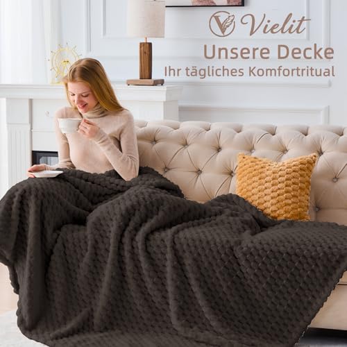 Vielit Kuscheldecke Flauschig, Deko Sofa Decke, 220x240 XXL Braun – Ansicht 4