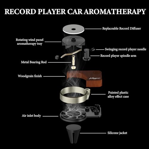 Image of KVAEY 2 PCS Car Air Fresheners Vent Clips, Retro Style Record Player Car Air Fresheners Vent Clips, Rotatable Fragrance Diffusers Clips Include 12 Aroma Tablets for Music Lover