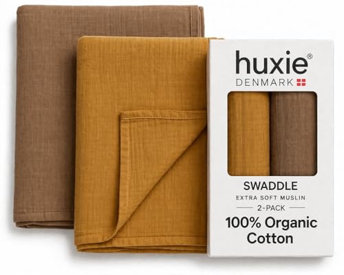 Image of Muslin Baby Swaddle Blanket 100% Organic Cotton 47 inch x 47 inch 2-Pack (Autumn Yellow /Natural)