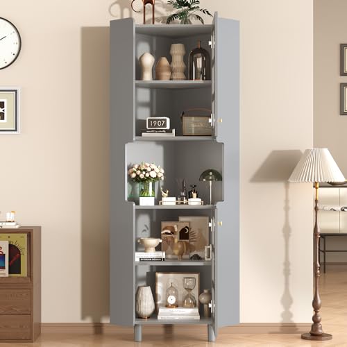 Meuble d‘Angle avec Éclairage LED Intelligent (Contrôle par APP, 10 Couleurs) – Commode de Rangement Moderne en MDF Laqué Gris, 3 Zones de...