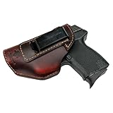 The Defender Leather IWB Holster - Made in USA - Fits Glock 42 | Sig P365 | Ruger LC9, LC9s | Kahr CM9, MK9, P9 | Springfield Hellcat and More Brown, Left Side (Inside the waist band)