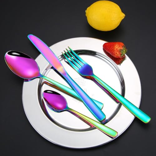 Image of Clovis Stainless Steel Flatware Set 12 Pieces, Titanium Plated Mirror Finish, Cutlery Set for 3 with Knife Fork Spoon and Teaspoon, Rainbow