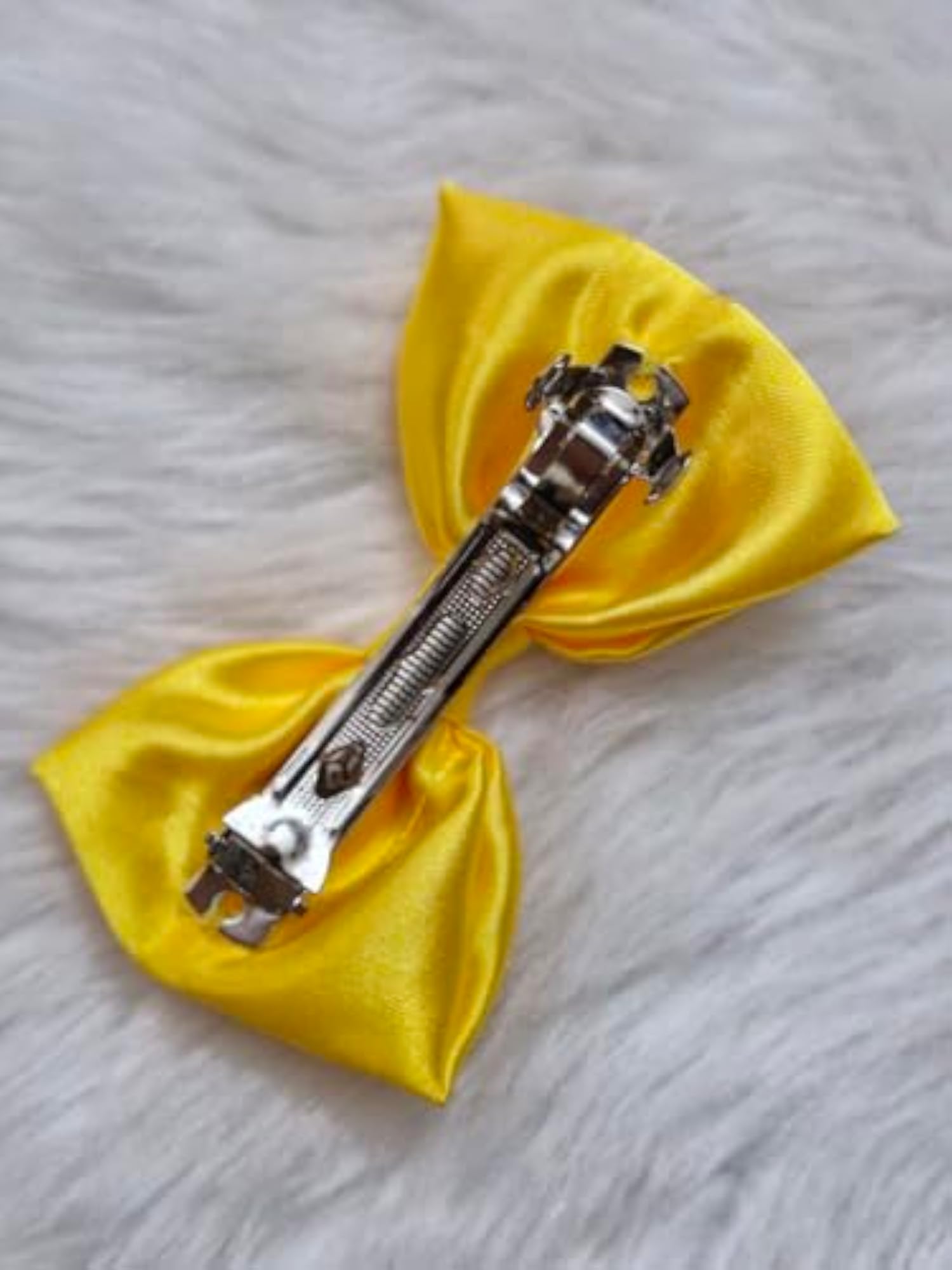 2pc Charming Fabric Bow Hair Clip Set, White & Yellow