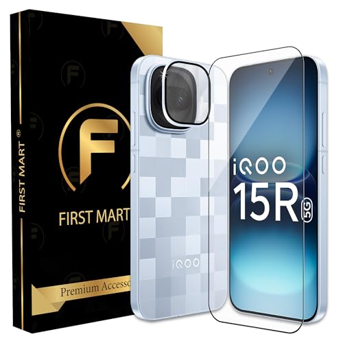 Image of FIRST MART Tempered Glass & Camera Lens for IQOO 15R With Edge to Edge Coverage, Case Friendly, Camera Metal Alloy Rings & Easy Installation Kit | Blue, Ultrasonic Fingerprint Working