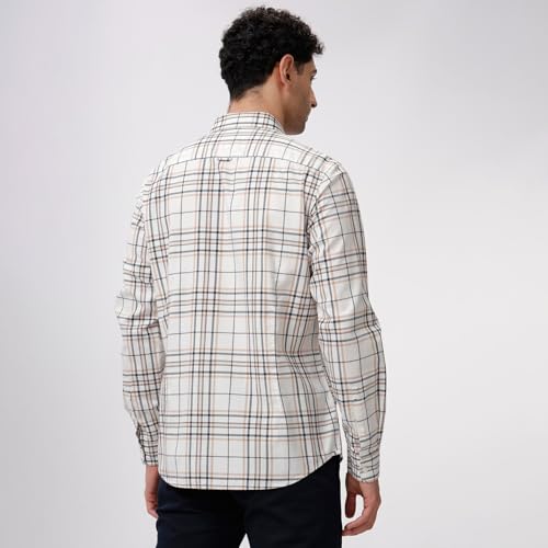 Image of BASICS 100% Cotton Checked Shirt for Men | Slim Fit | Everyday Smart Casual Wear | Full Sleeve