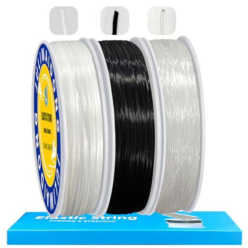 JULIMAIDONG 0.8mm Elastic Bracelet String Cord, Crystal Stretch Bead Cord for Bracelets Jewelry Making, Clear Stretchy Elastic String for Beading, Transparent Thread (3 Roll(0.8MM+1MM)/530ft)