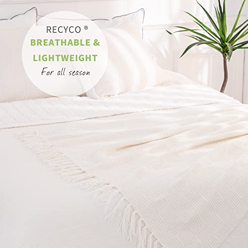 Recyco Chenille Throw Blanket For Couch, Cozy Throw Blanket Knit With Tassels, Woven Soft Blanket Knitted Blanket Throw Blankets For Bed Sofa Chair, 50 X 60 Inches, Ivory White, Laundry Bag Included #TOP4