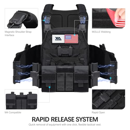 xaegistac Tactical Vest -Adjustable Modular Design for Outdoor, Hunting, and Security (Black, Outdoor)