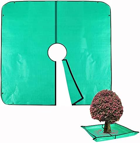 Landscape Pruning Tarp, 78.7“X78.7” Landscape Tarp for Trimming with 12 inch Hole, Pruning Trees Waterproof Tarp, with Corner Buckles, can Stand Up Fasten Around Trees and Shrubs