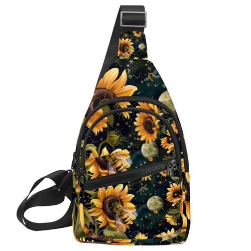 Mochila cruzada para correr y viajar, riñonera de senderismo con diseño de abejas y girasoles
