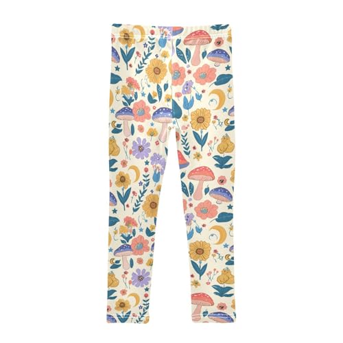 Wusikd Colorful Mushrooms Girls' Leggings Toddler Doodles Flowers Moons Kids Yoga Pants Dance Active Tights 4T2