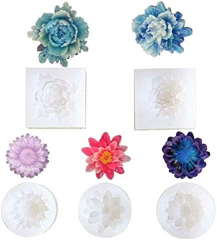 Mulukaya 5Pcs Flower Resin Silicone Molds Jewelry Making Tools Casting Molds for DIY Craft Keychain Necklace Earrings Project