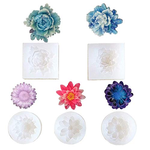 Mulukaya 5Pcs Flower Resin Silicone Molds Jewelry Making Tools Casting Molds for DIY Craft Keychain Necklace Earrings Project